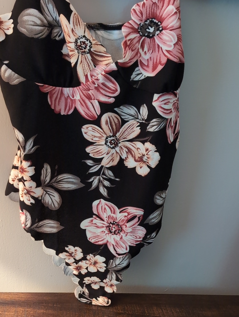 SHEIN Black Camisole with Pink and Cream Floral Print